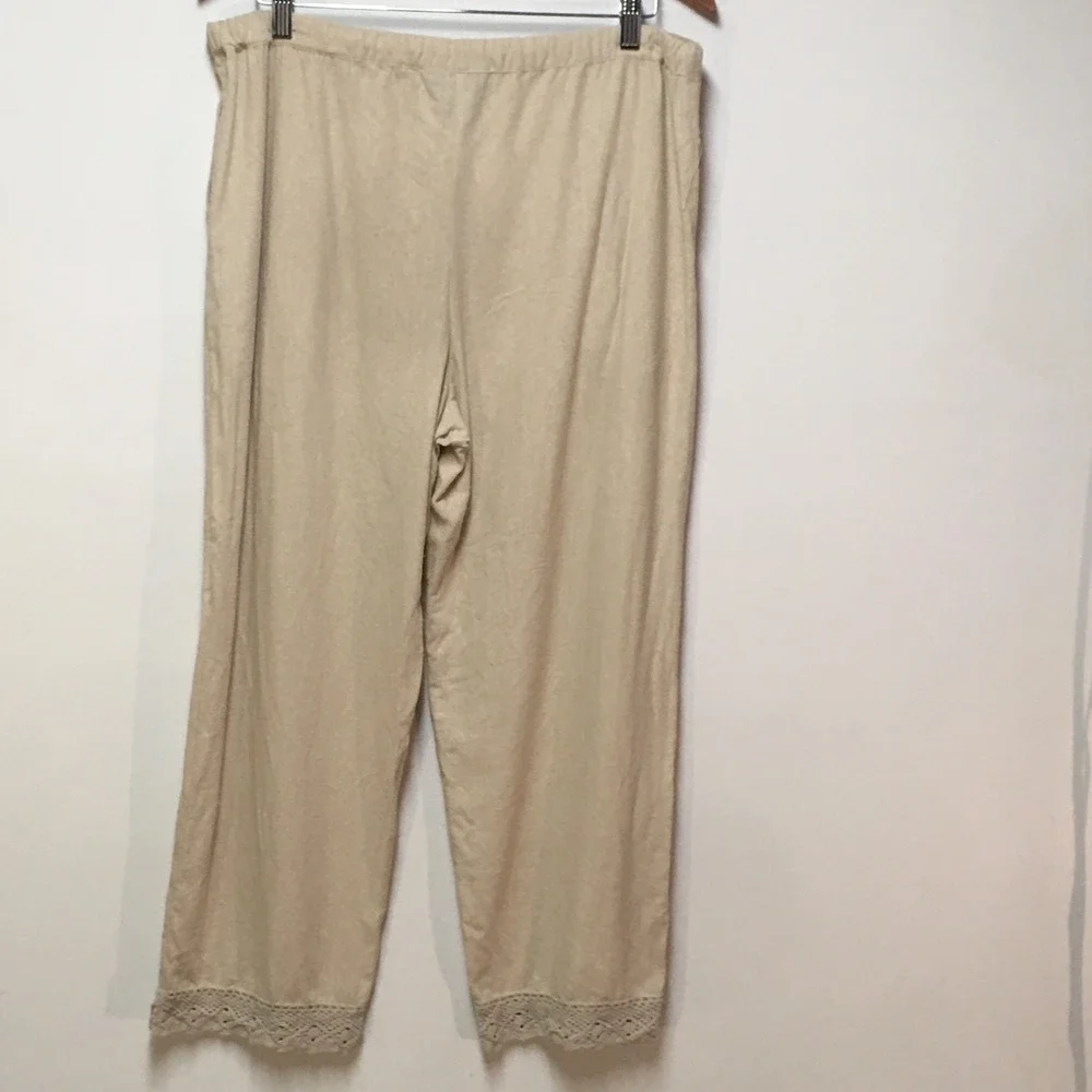 Hartman Sport Pants Women M Beige 100% Silk Crochet Lace Boho Trousers Vintage